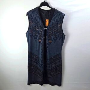 Peruvian Link Women's Grey Black Long  Reversible Alpaca Vest Sweater Sz XL -NWT